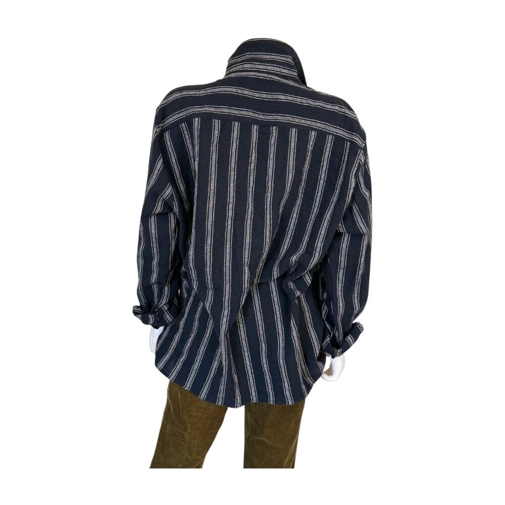 Zara Navy Blue Striped Cotton Button-Up Blouse | Oversized Fit | USA XL - Picture 7 of 10